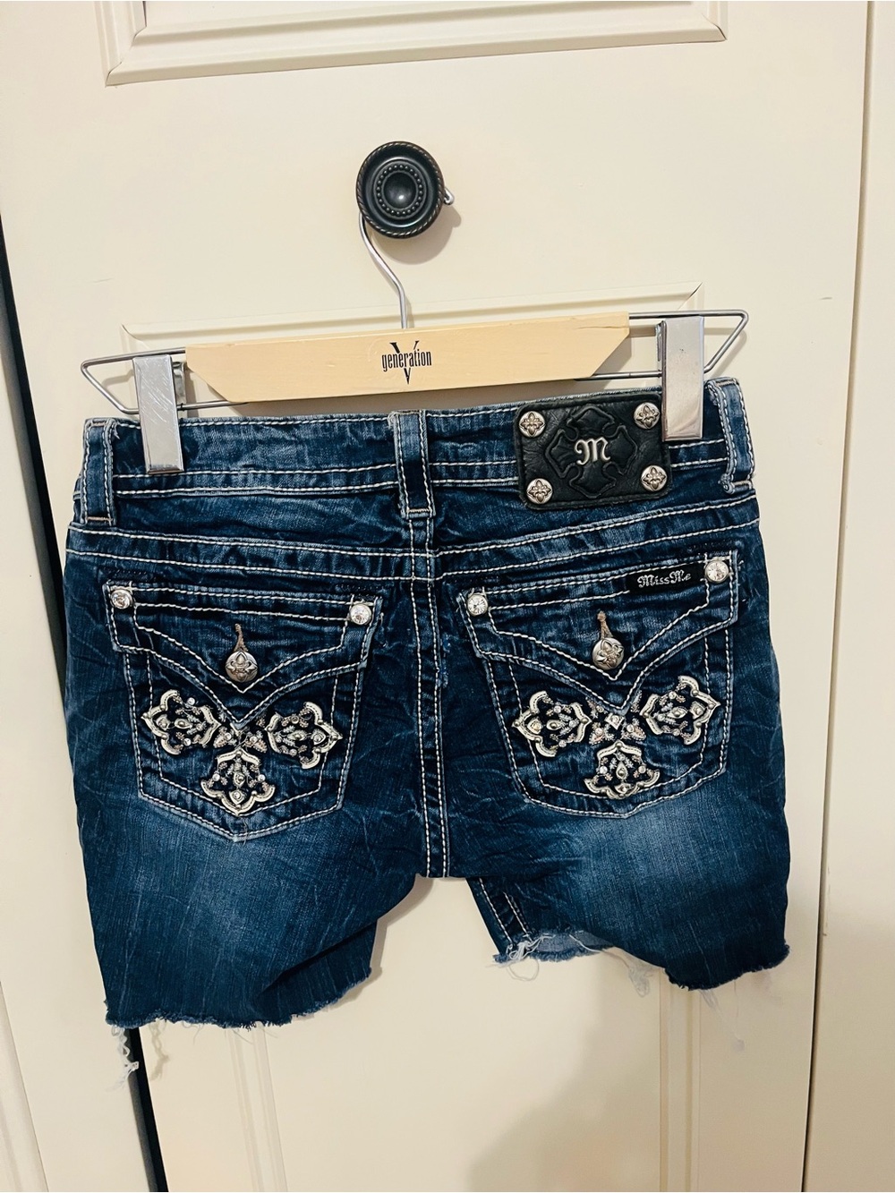 Miss Me Dark Blue Denim Embroidered Waist Shorts